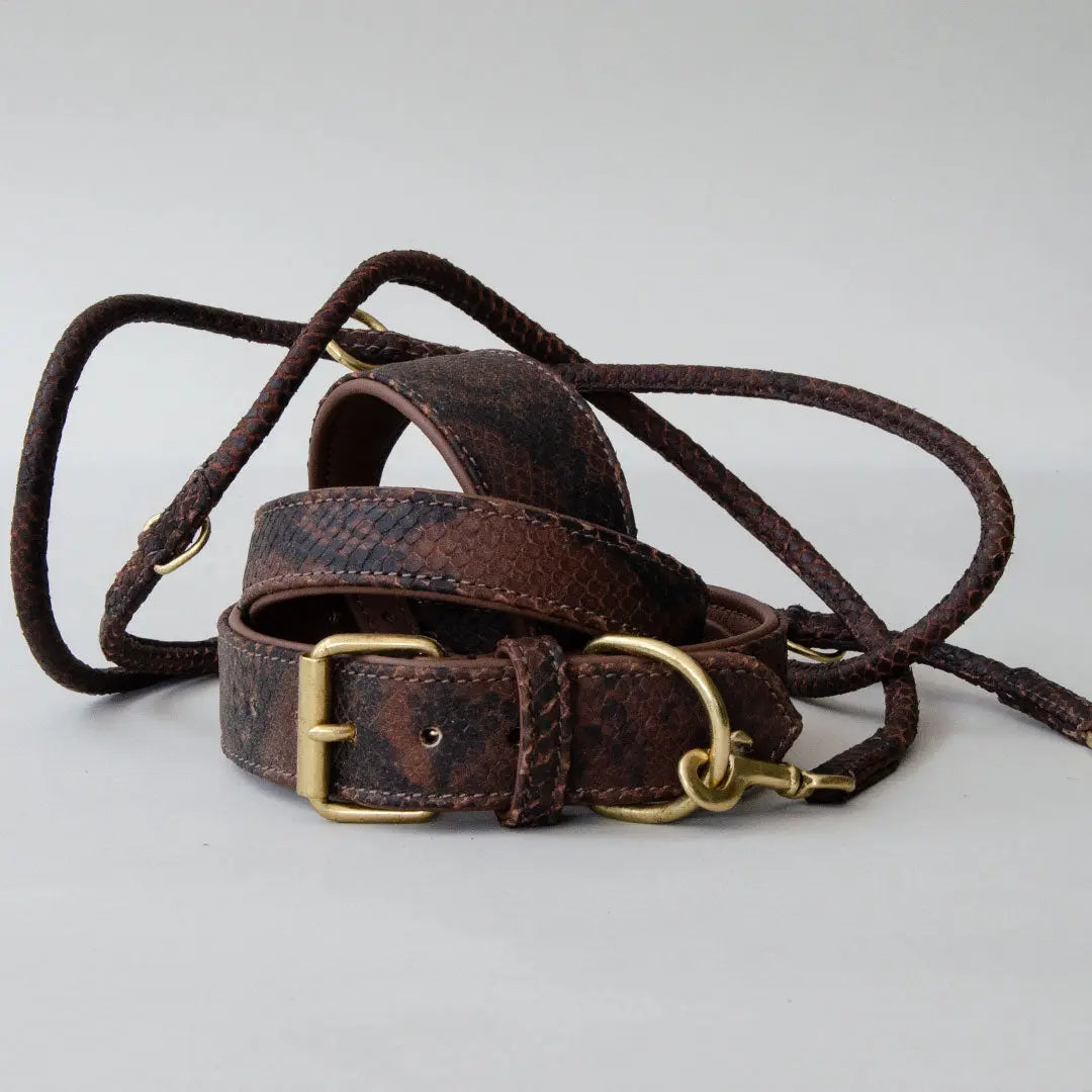Gepolstertes Lederhalsband "Fake-Snake" DARK 4legs.de