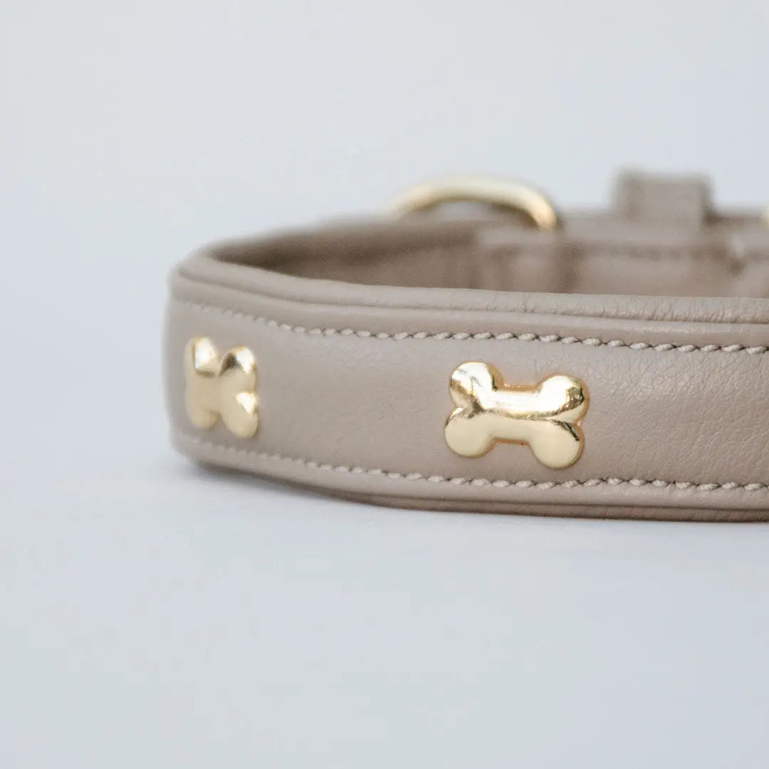 Halsband aus Nappaleder "Golden Bone" - Taupe 4legs.de