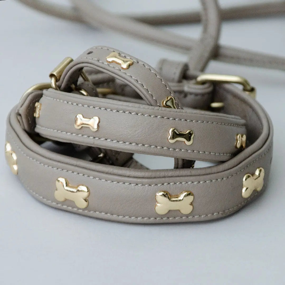 Halsband aus Nappaleder "Golden Bone" - Taupe 4legs.de