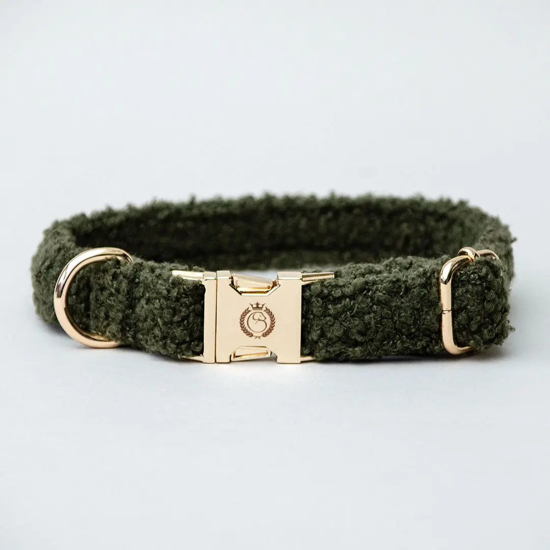 Kuscheliges Hundehalsband „Teddybaer“ -oliv 4legs.de