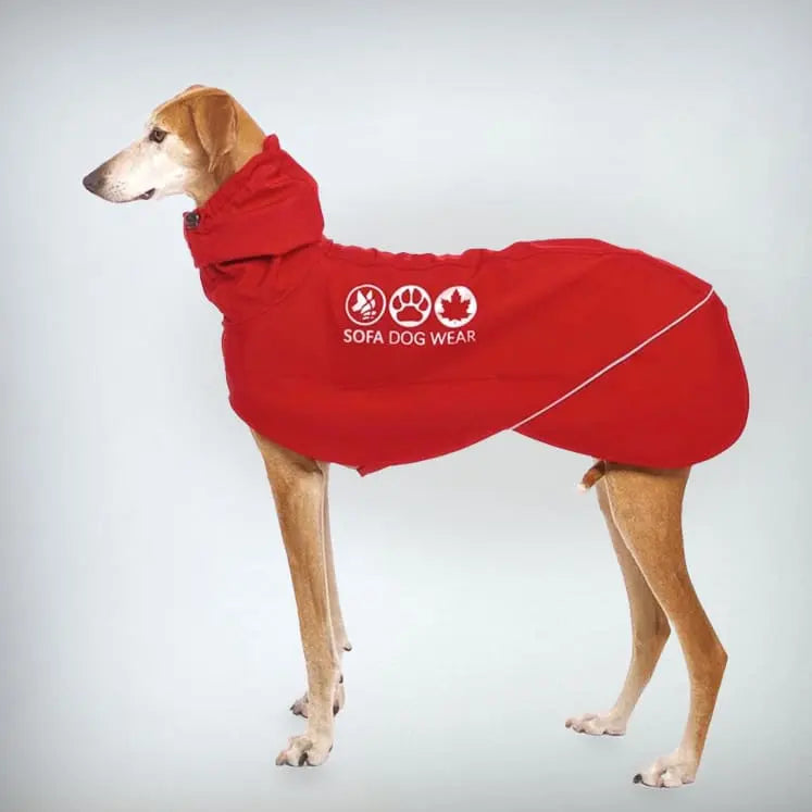 Der Softshell-Mantel für Hunde "Manuel Vol. 3" in kräftigem rot bringt Farbe in die kühle Herbst- und Frühlingstage